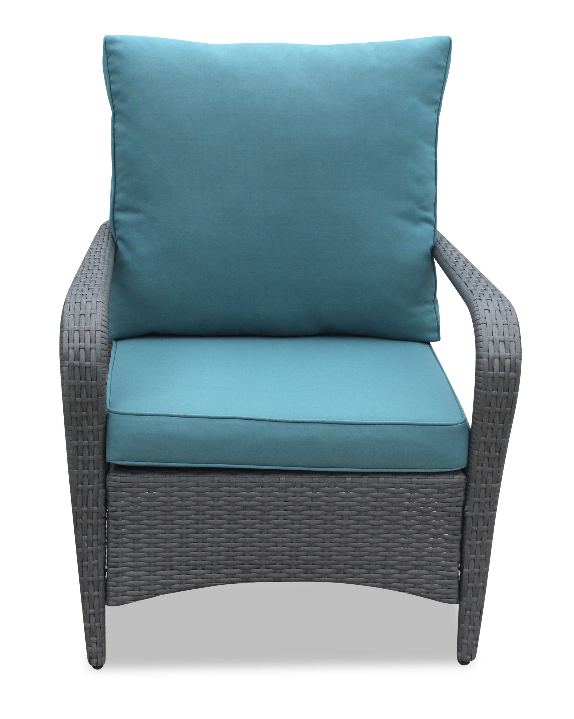 Nassau 4-Piece Outdoor Patio Set with Loveseat, 2 Chairs & Glass Top Coffee Table - Hand-Woven Resin Wicker, Olefin Fabric, UV & Weather Resistant - Blue | Ensemble de conversation Nassau 4 pièces - bleu | NA2A4SET