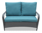 Nassau 4-Piece Outdoor Patio Set with Loveseat, 2 Chairs & Glass Top Coffee Table - Hand-Woven Resin Wicker, Olefin Fabric, UV & Weather Resistant - Blue | Ensemble de conversation Nassau 4 pièces - bleu | NA2A4SET