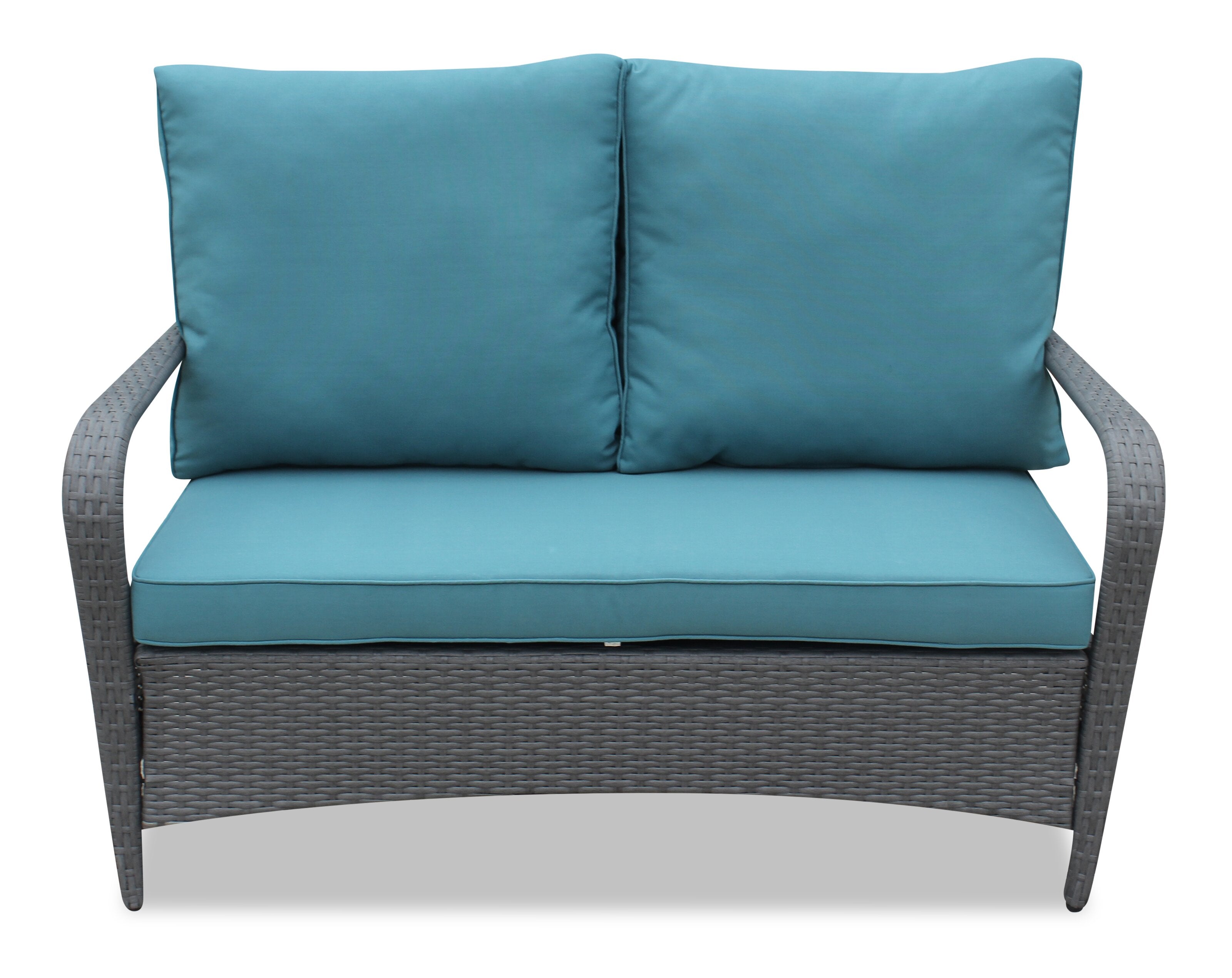 Nassau 4-Piece Outdoor Patio Set with Loveseat, 2 Chairs & Glass Top Coffee Table - Hand-Woven Resin Wicker, Olefin Fabric, UV & Weather Resistant - Blue | Ensemble de conversation Nassau 4 pièces - bleu | NA2A4SET