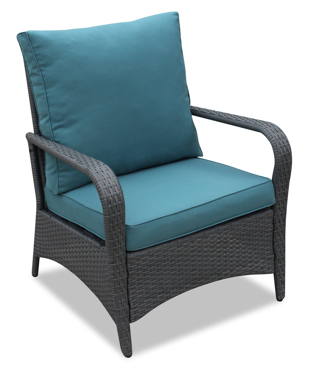 Nassau 4-Piece Outdoor Patio Set with Loveseat, 2 Chairs & Glass Top Coffee Table - Hand-Woven Resin Wicker, Olefin Fabric, UV & Weather Resistant - Blue | Ensemble de conversation Nassau 4 pièces - bleu | NA2A4SET