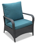 Nassau 4-Piece Outdoor Patio Set with Loveseat, 2 Chairs & Glass Top Coffee Table - Hand-Woven Resin Wicker, Olefin Fabric, UV & Weather Resistant - Blue | Ensemble de conversation Nassau 4 pièces - bleu | NA2A4SET