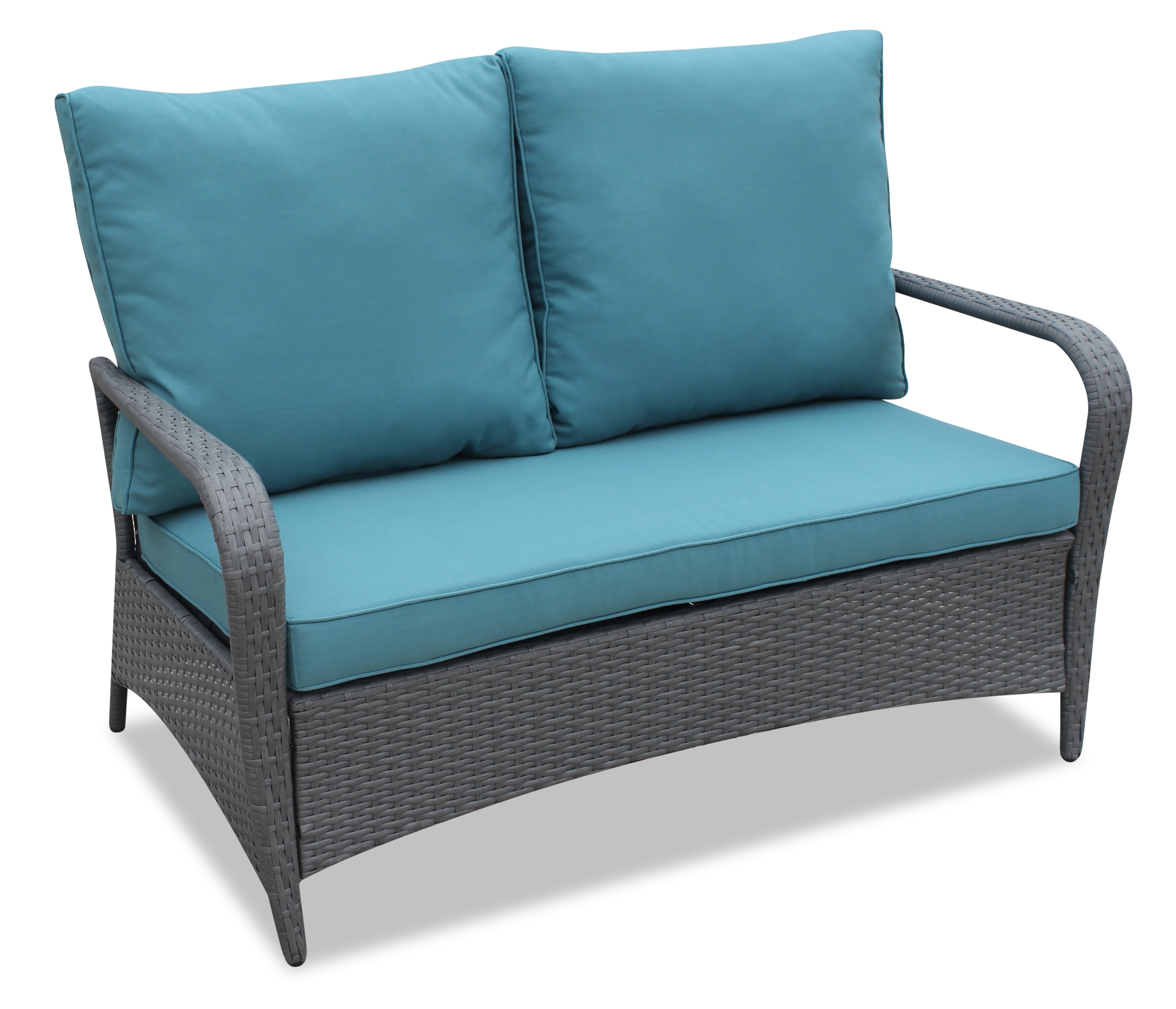 Nassau 4-Piece Outdoor Patio Set with Loveseat, 2 Chairs & Glass Top Coffee Table - Hand-Woven Resin Wicker, Olefin Fabric, UV & Weather Resistant - Blue | Ensemble de conversation Nassau 4 pièces - bleu | NA2A4SET