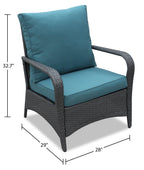 Nassau 4-Piece Outdoor Patio Set with Loveseat, 2 Chairs & Glass Top Coffee Table - Hand-Woven Resin Wicker, Olefin Fabric, UV & Weather Resistant - Blue | Ensemble de conversation Nassau 4 pièces - bleu | NA2A4SET