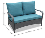 Nassau 4-Piece Outdoor Patio Set with Loveseat, 2 Chairs & Glass Top Coffee Table - Hand-Woven Resin Wicker, Olefin Fabric, UV & Weather Resistant - Blue | Ensemble de conversation Nassau 4 pièces - bleu | NA2A4SET