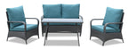 Nassau 4-Piece Outdoor Patio Set with Loveseat, 2 Chairs & Glass Top Coffee Table - Hand-Woven Resin Wicker, Olefin Fabric, UV & Weather Resistant - Blue | Ensemble de conversation Nassau 4 pièces - bleu | NA2A4SET