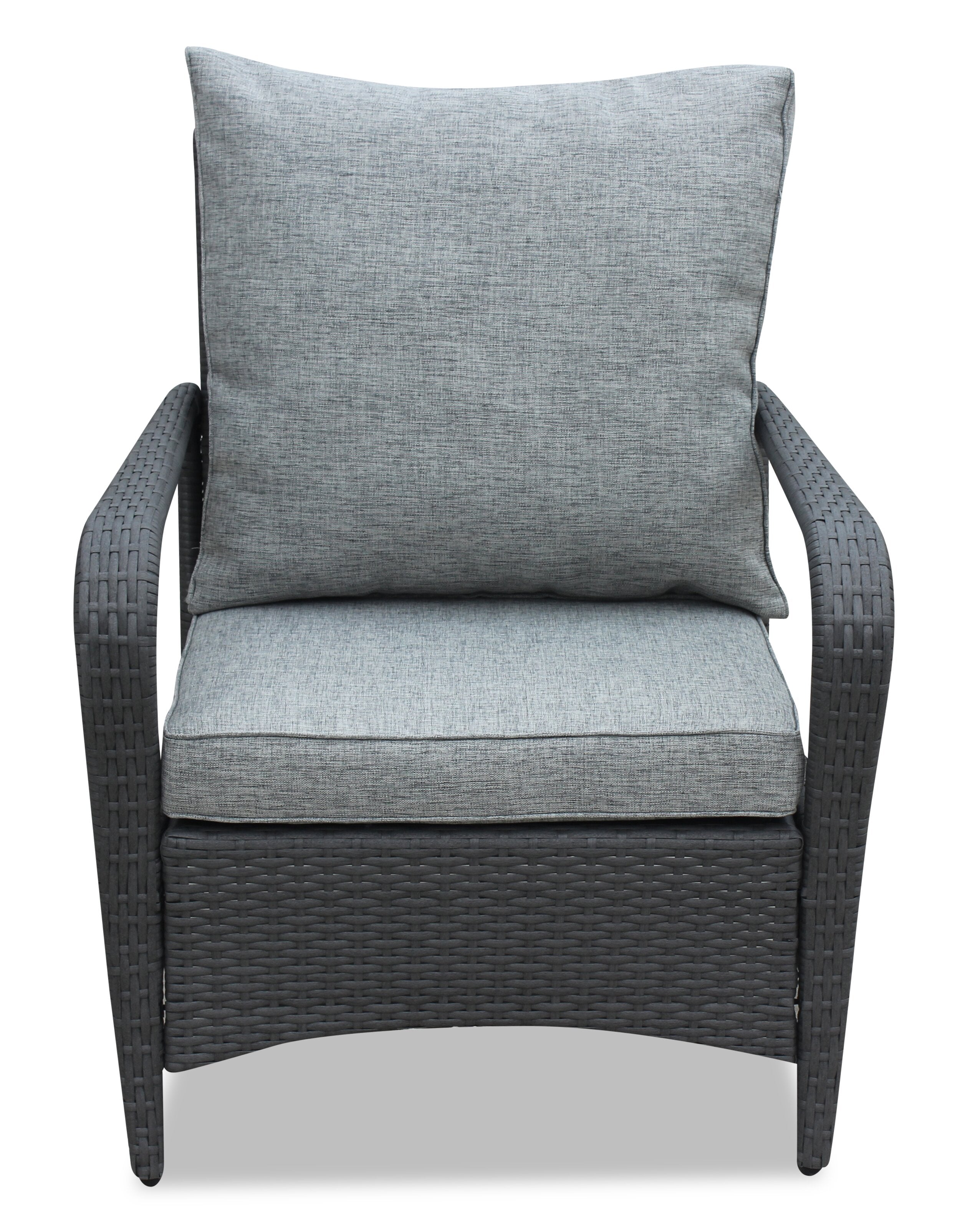 Nassau 4-Piece Outdoor Patio Set with Loveseat, 2 Chairs & Glass Top Coffee Table - Hand-Woven Resin Wicker, Olefin Fabric, UV & Weather Resistant - Grey | Ensemble de conversation Nassau 4 pièces - gris | NA2G4SET