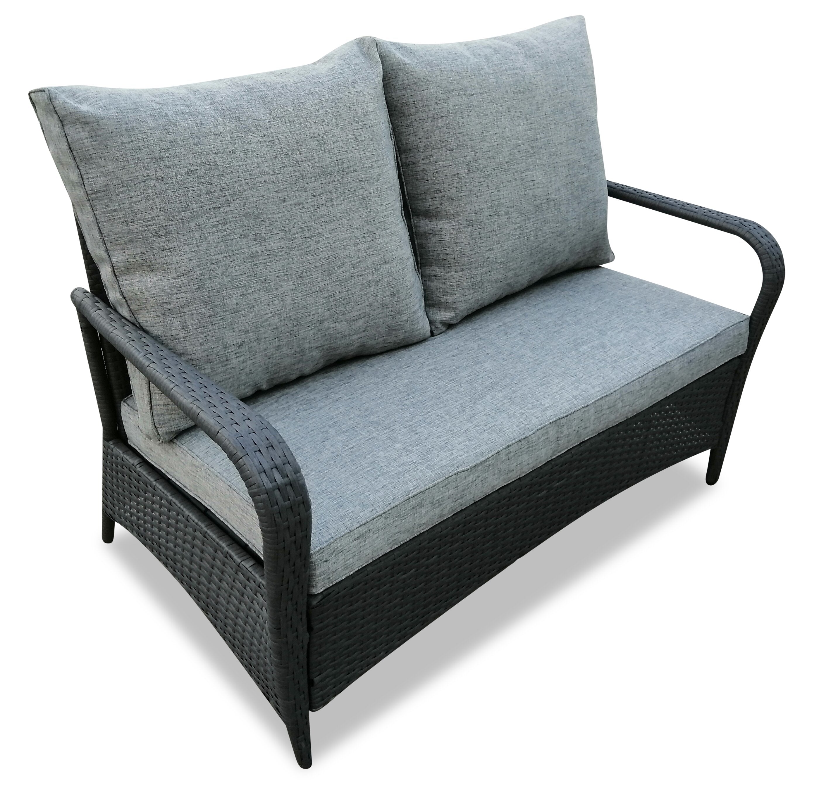 Nassau 4-Piece Outdoor Patio Set with Loveseat, 2 Chairs & Glass Top Coffee Table - Hand-Woven Resin Wicker, Olefin Fabric, UV & Weather Resistant - Grey | Ensemble de conversation Nassau 4 pièces - gris | NA2G4SET