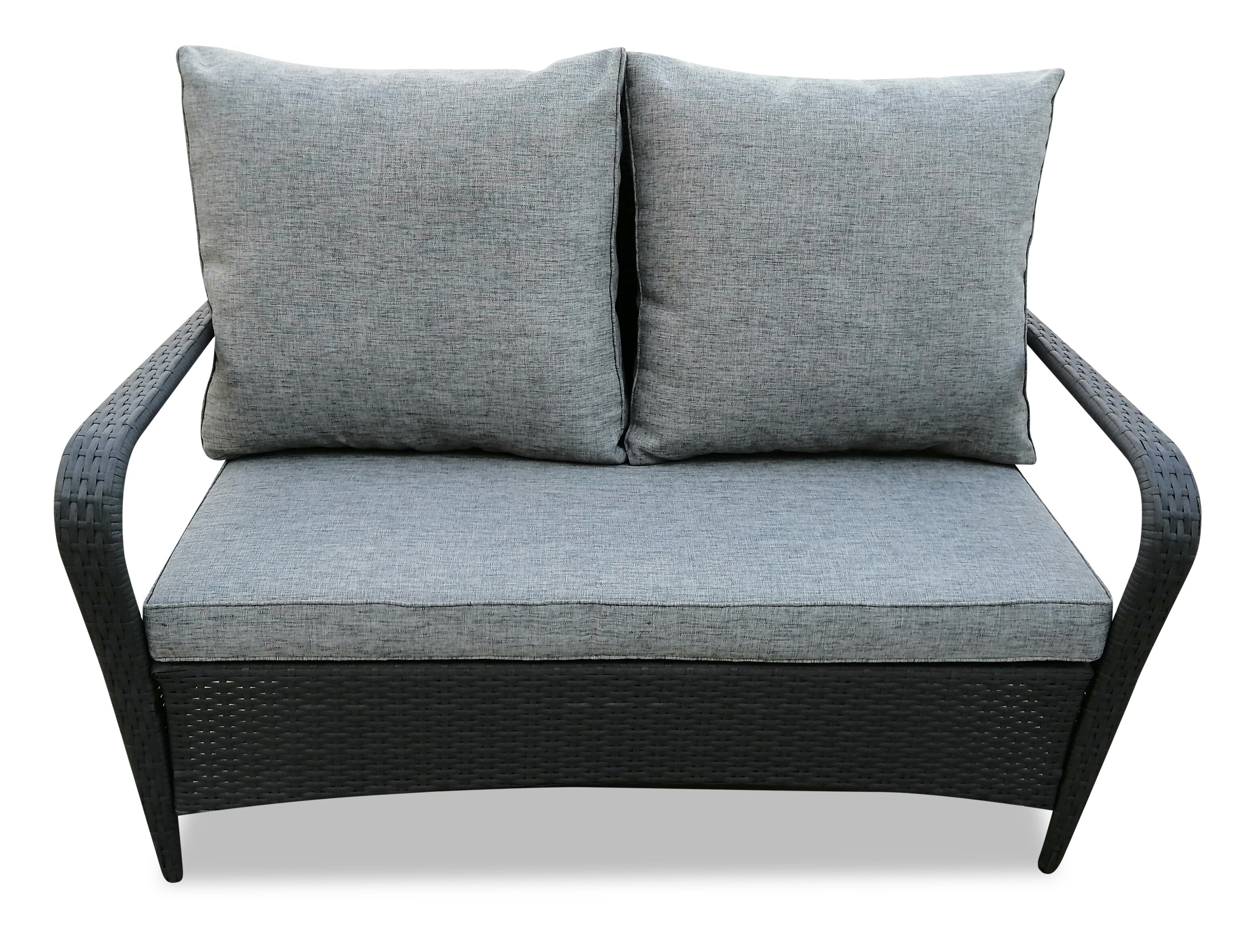 Nassau 4-Piece Outdoor Patio Set with Loveseat, 2 Chairs & Glass Top Coffee Table - Hand-Woven Resin Wicker, Olefin Fabric, UV & Weather Resistant - Grey | Ensemble de conversation Nassau 4 pièces - gris | NA2G4SET