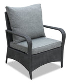 Nassau 4-Piece Outdoor Patio Set with Loveseat, 2 Chairs & Glass Top Coffee Table - Hand-Woven Resin Wicker, Olefin Fabric, UV & Weather Resistant - Grey | Ensemble de conversation Nassau 4 pièces - gris | NA2G4SET
