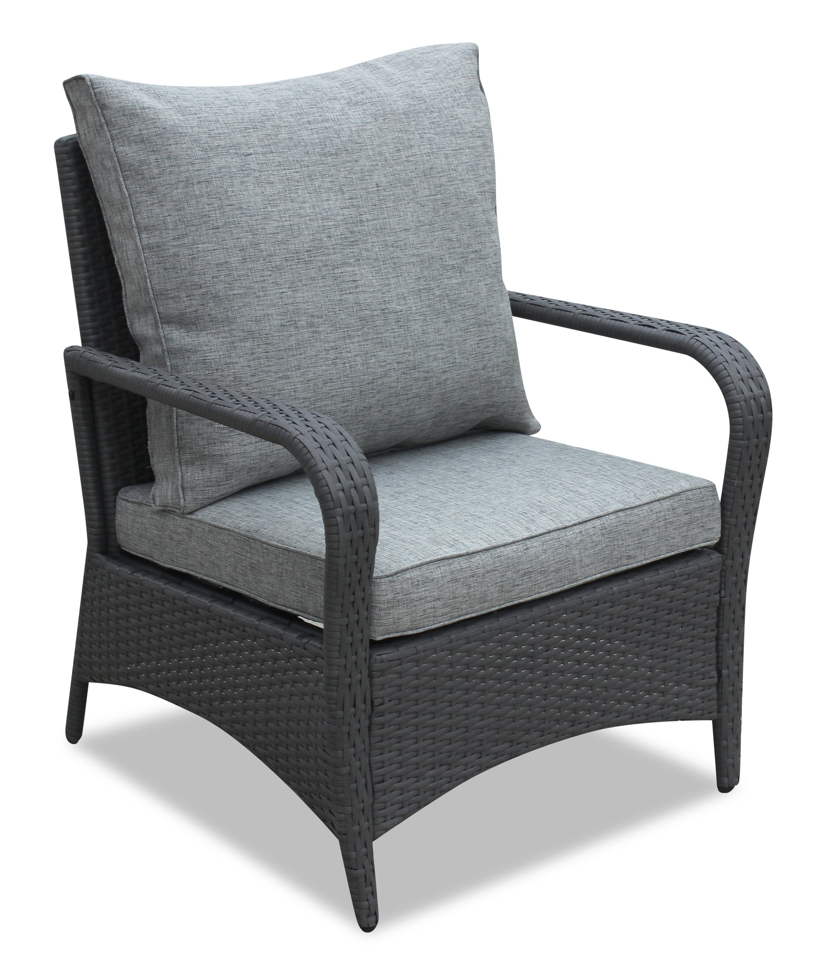 Nassau 4-Piece Outdoor Patio Set with Loveseat, 2 Chairs & Glass Top Coffee Table - Hand-Woven Resin Wicker, Olefin Fabric, UV & Weather Resistant - Grey | Ensemble de conversation Nassau 4 pièces - gris | NA2G4SET