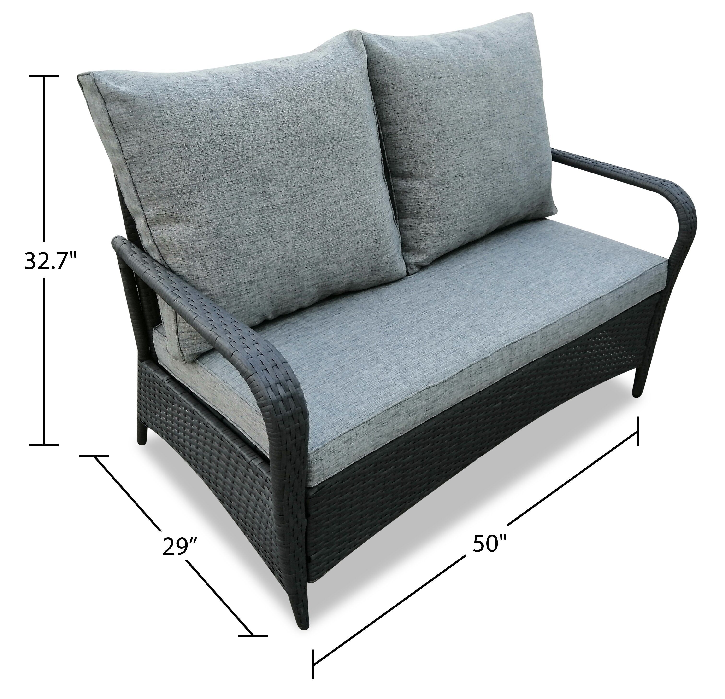 Nassau 4-Piece Outdoor Patio Set with Loveseat, 2 Chairs & Glass Top Coffee Table - Hand-Woven Resin Wicker, Olefin Fabric, UV & Weather Resistant - Grey | Ensemble de conversation Nassau 4 pièces - gris | NA2G4SET
