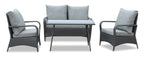 Nassau 4-Piece Outdoor Patio Set with Loveseat, 2 Chairs & Glass Top Coffee Table - Hand-Woven Resin Wicker, Olefin Fabric, UV & Weather Resistant - Grey | Ensemble de conversation Nassau 4 pièces - gris | NA2G4SET