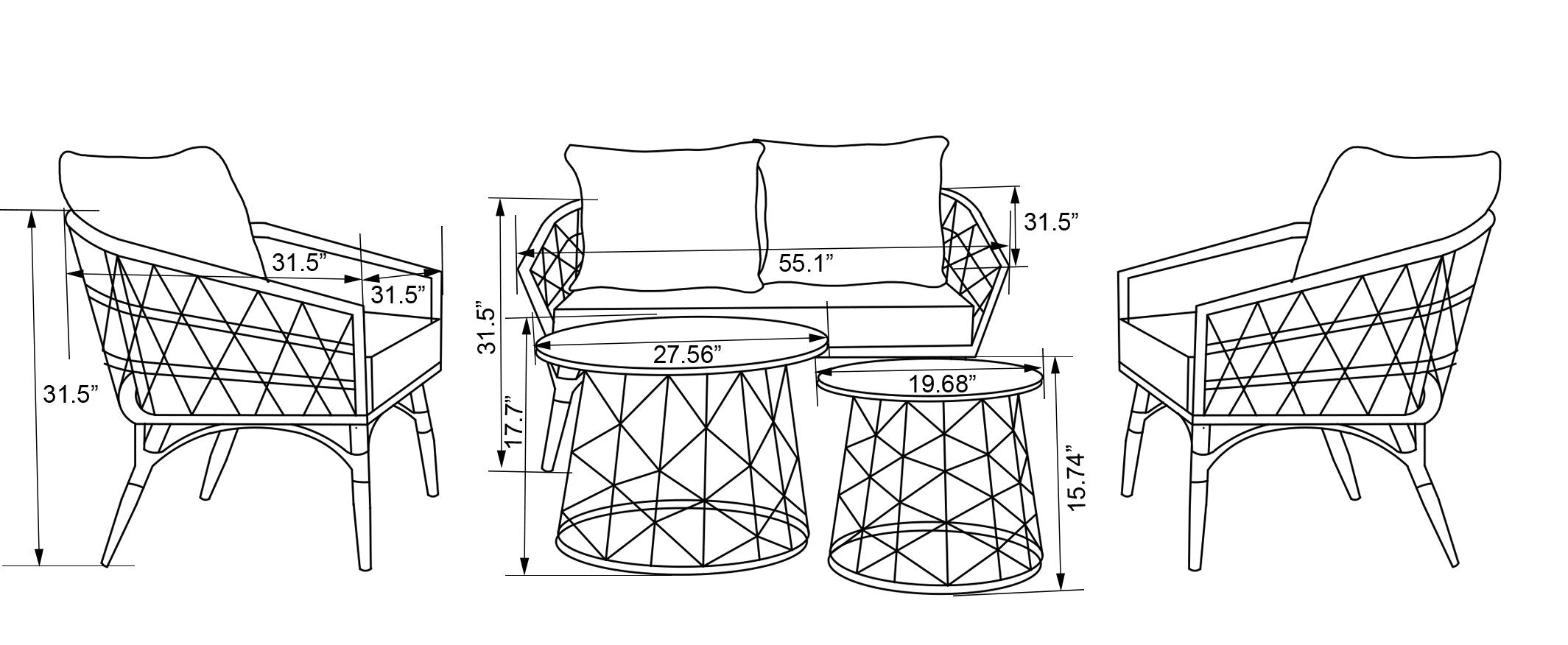 Kort & Co. Panama 5-Piece Patio Conversation Set | Kort & Co. Ensemble de conversation Panama 5 pièces pour la terrasse