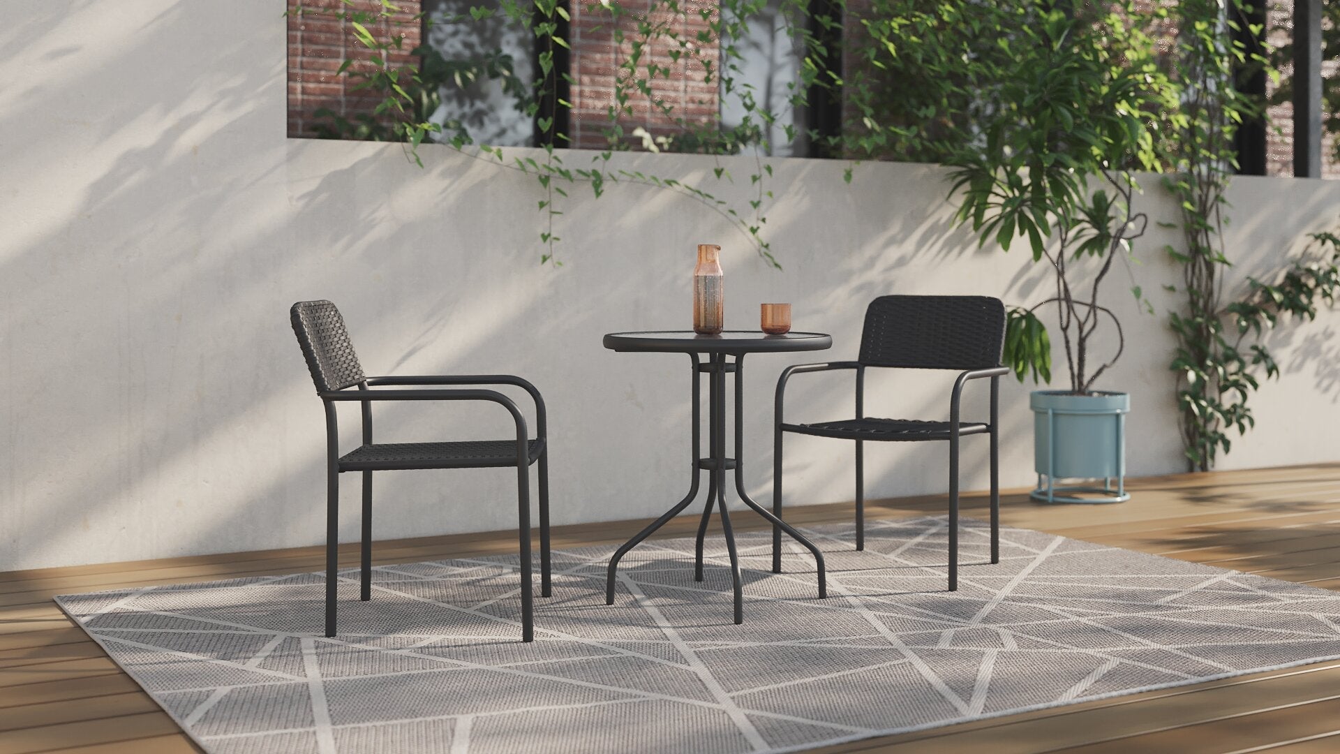 Paris Outdoor Patio Bistro Table - Round, Glass Table Top, Powder Coated Steel Frame - Black | Table bistro Paris pour la terrasse à l’extérieur - dessus de table rond en verre, armature en acier doté d’un revêtement en poudre - noire