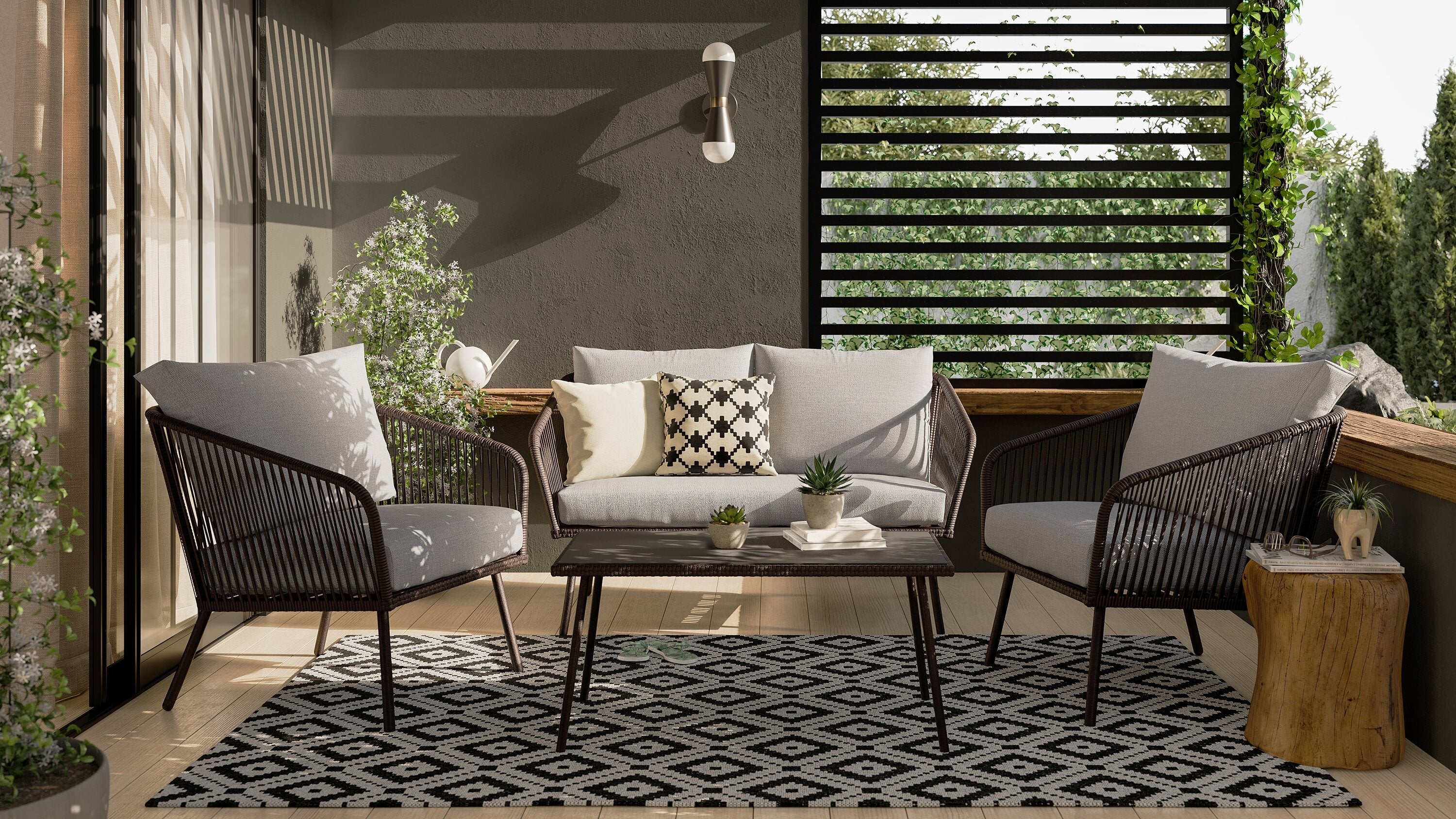 Porto 4-Piece Patio Conversation Set - Black | Ensemble de conversation Porto 4 pièces pour la terrasse - noir
