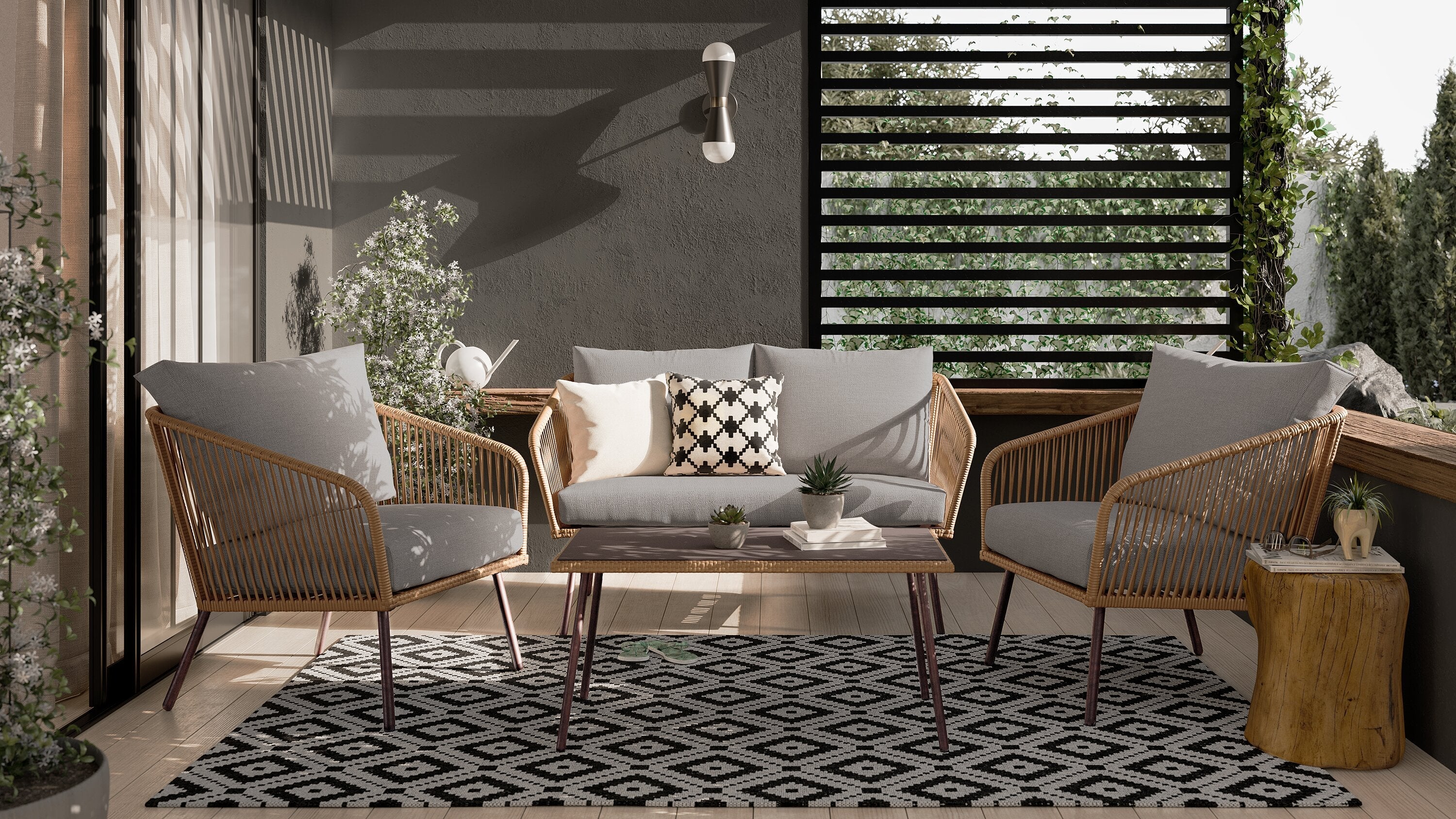 Porto 4-Piece Patio Conversation Set - Brown | Ensemble de conversation Porto 4 pièces pour la terrasse - brun