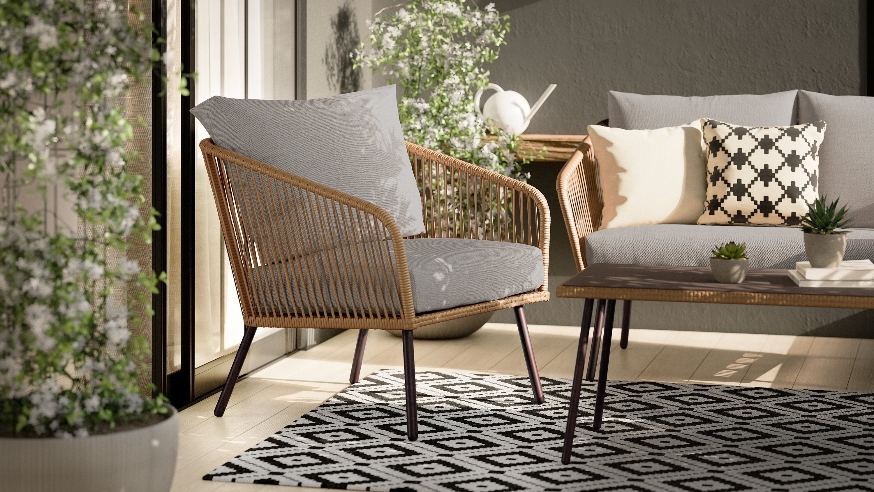 Porto 4-Piece Patio Conversation Set - Brown | Ensemble de conversation Porto 4 pièces pour la terrasse - brun