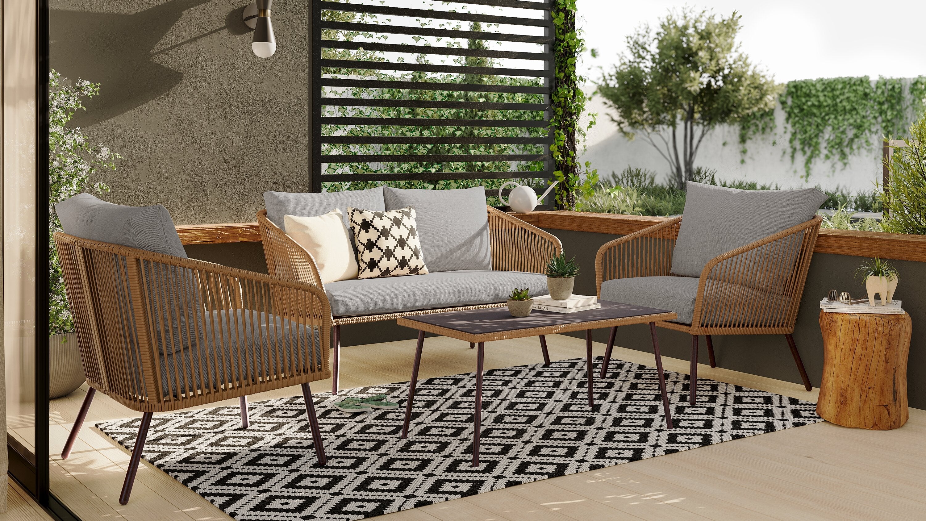Porto 4-Piece Patio Conversation Set - Brown | Ensemble de conversation Porto 4 pièces pour la terrasse - brun