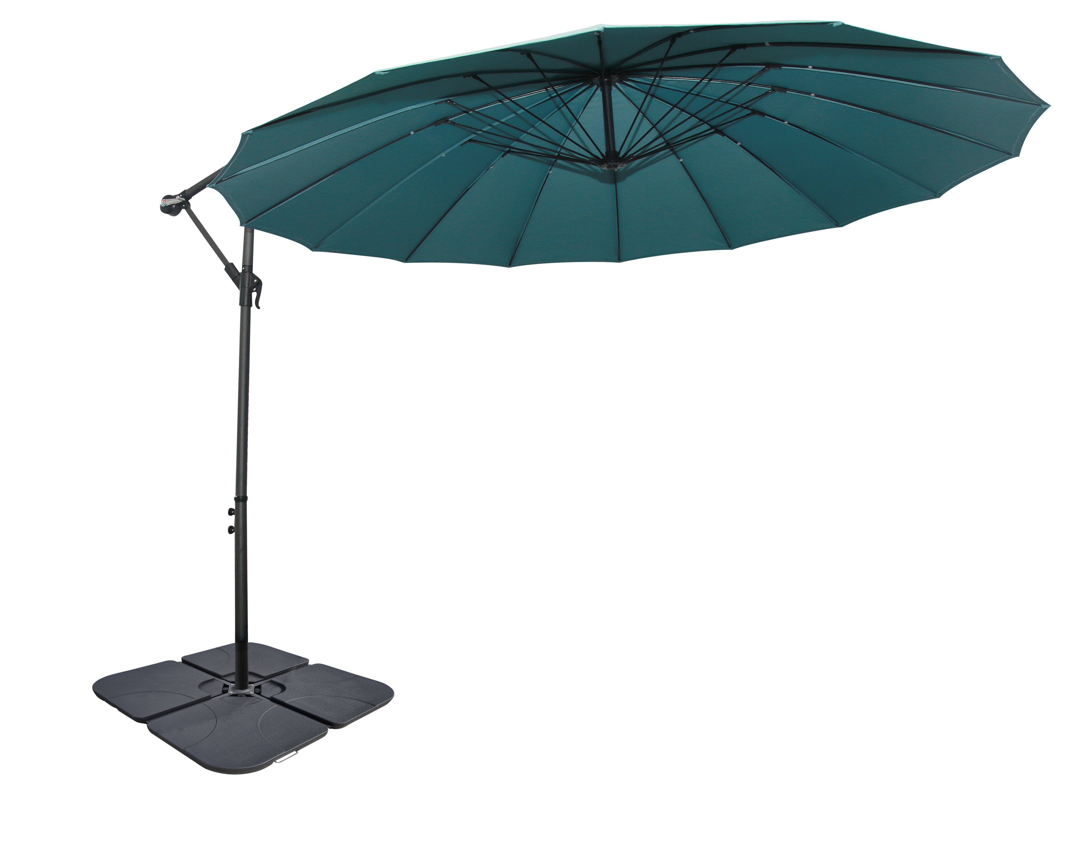 Shanghai Outdoor Patio Umbrella with Base - 114" W x 75"H, Weather Resistant Aluminum & Fibreglass, Hand Crank, Water/Sand Fill Attachable Base - Aqua | Parasol Shanghai pour la terrasse avec base 4 pièces - turquoise | SHAN2AUP