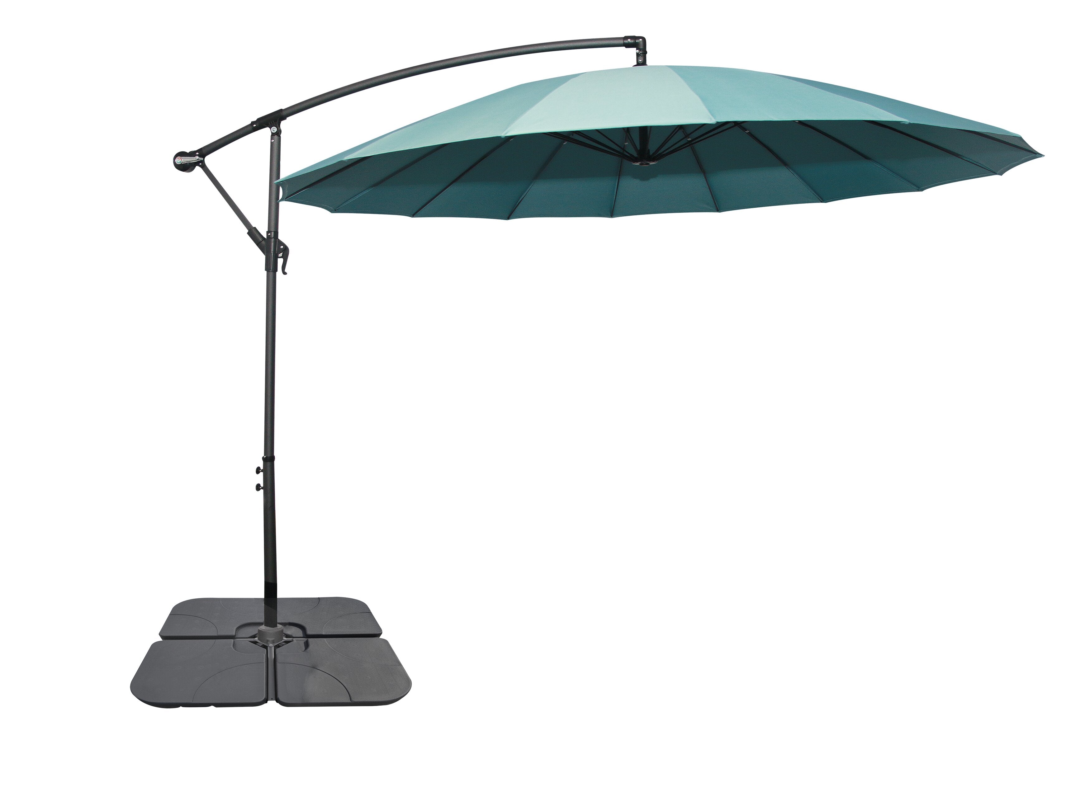 Shanghai Outdoor Patio Umbrella with Base - 114" W x 75"H, Weather Resistant Aluminum & Fibreglass, Hand Crank, Water/Sand Fill Attachable Base - Aqua | Parasol Shanghai pour la terrasse avec base 4 pièces - turquoise | SHAN2AUP