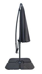 Shanghai Outdoor Patio Umbrella with Base - 114" W x 75"H, Weather Resistant Aluminum & Fibreglass, Hand Crank, Water/Sand Fill Attachable Base - Charcoal | Parasol Shanghai pour la terrasse avec base 4 pièces - anthracite | SHAN2CUP