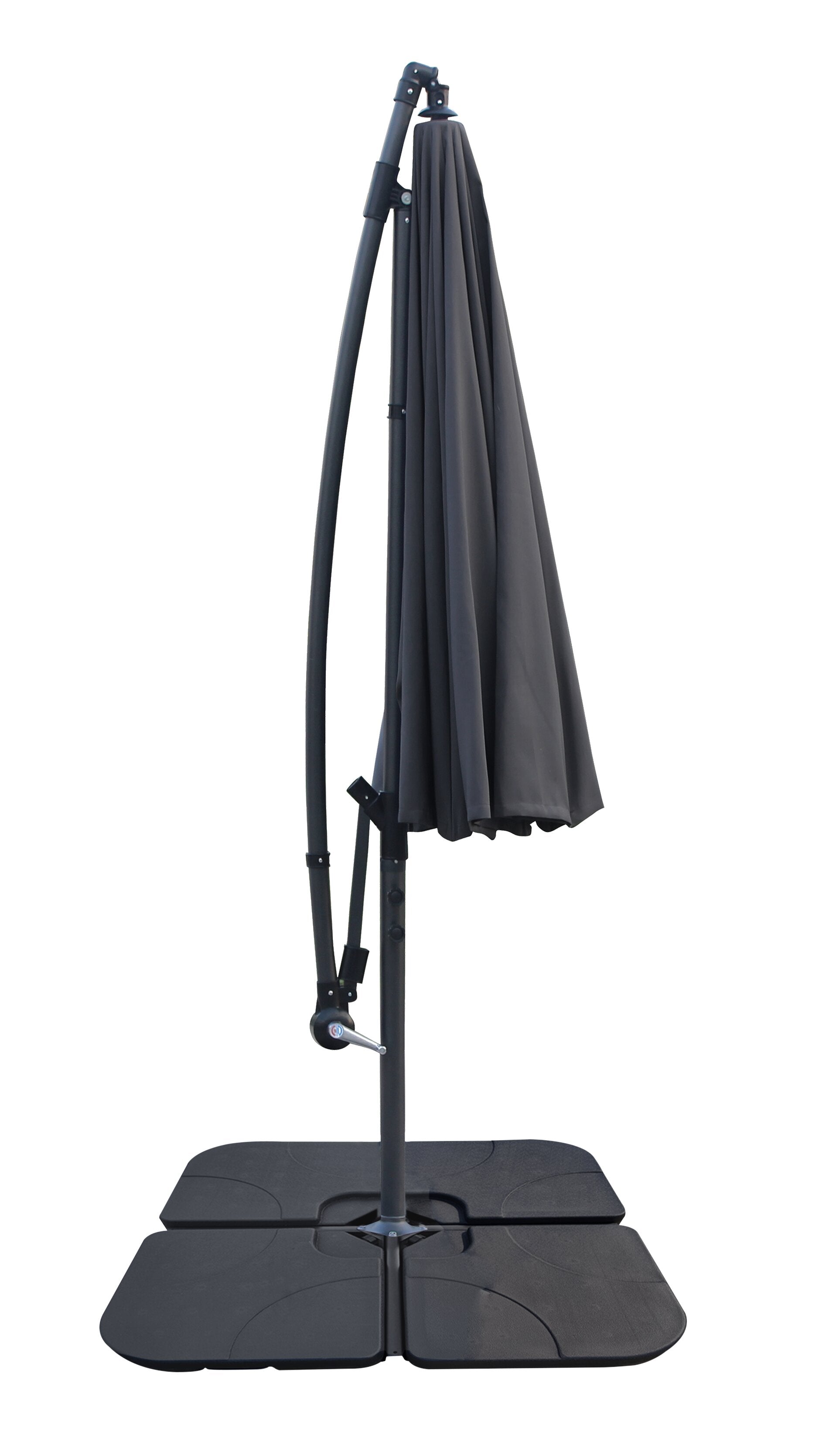 Shanghai Outdoor Patio Umbrella with Base - 114" W x 75"H, Weather Resistant Aluminum & Fibreglass, Hand Crank, Water/Sand Fill Attachable Base - Charcoal | Parasol Shanghai pour la terrasse avec base 4 pièces - anthracite | SHAN2CUP