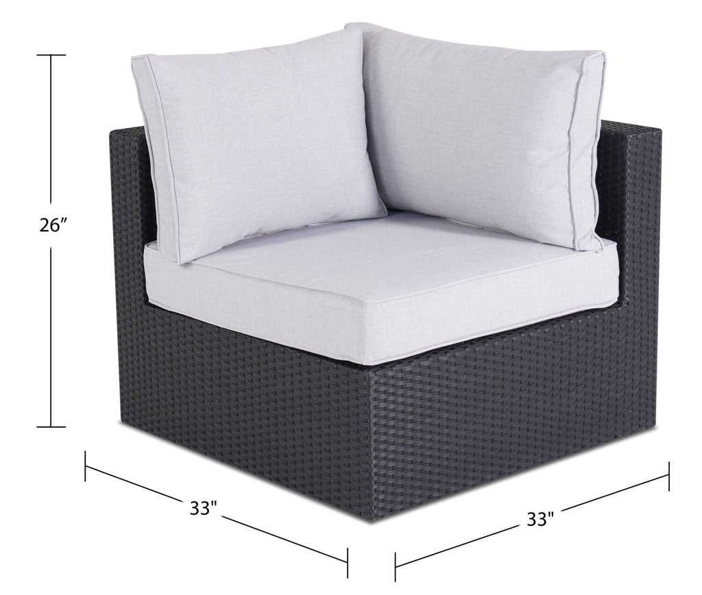 Minnesota Corner Outdoor Patio Chair - Hand-Woven Resin Wicker, Olefin Fabric UV & Weather Resistant - Grey | Fauteuil en coin Minnesota pour la terrasse - gris | MIN2G0CS