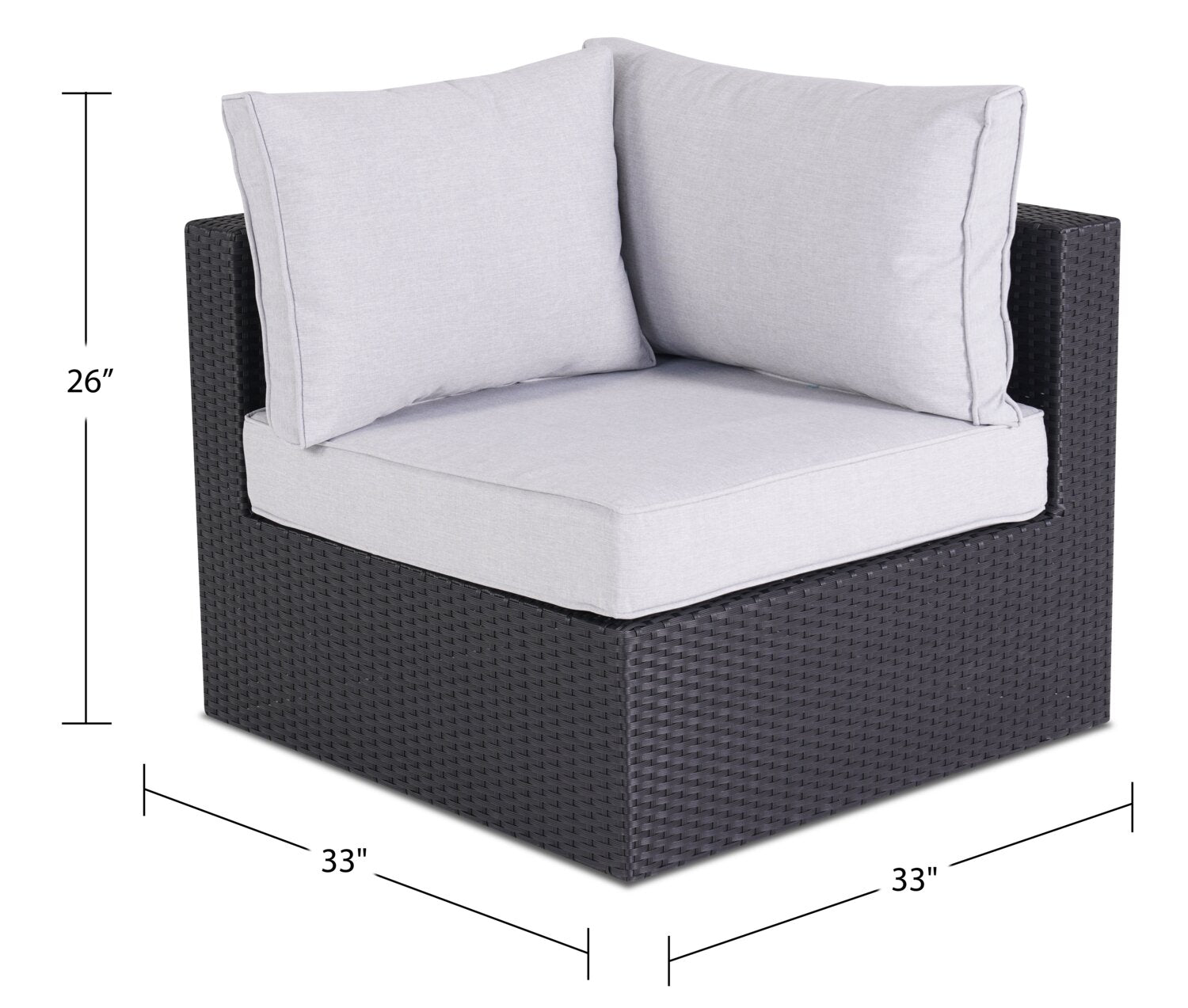 Minnesota Corner Outdoor Patio Chair - Hand-Woven Resin Wicker, Olefin Fabric UV & Weather Resistant - Grey | Fauteuil en coin Minnesota pour la terrasse - gris | MIN2G0CS