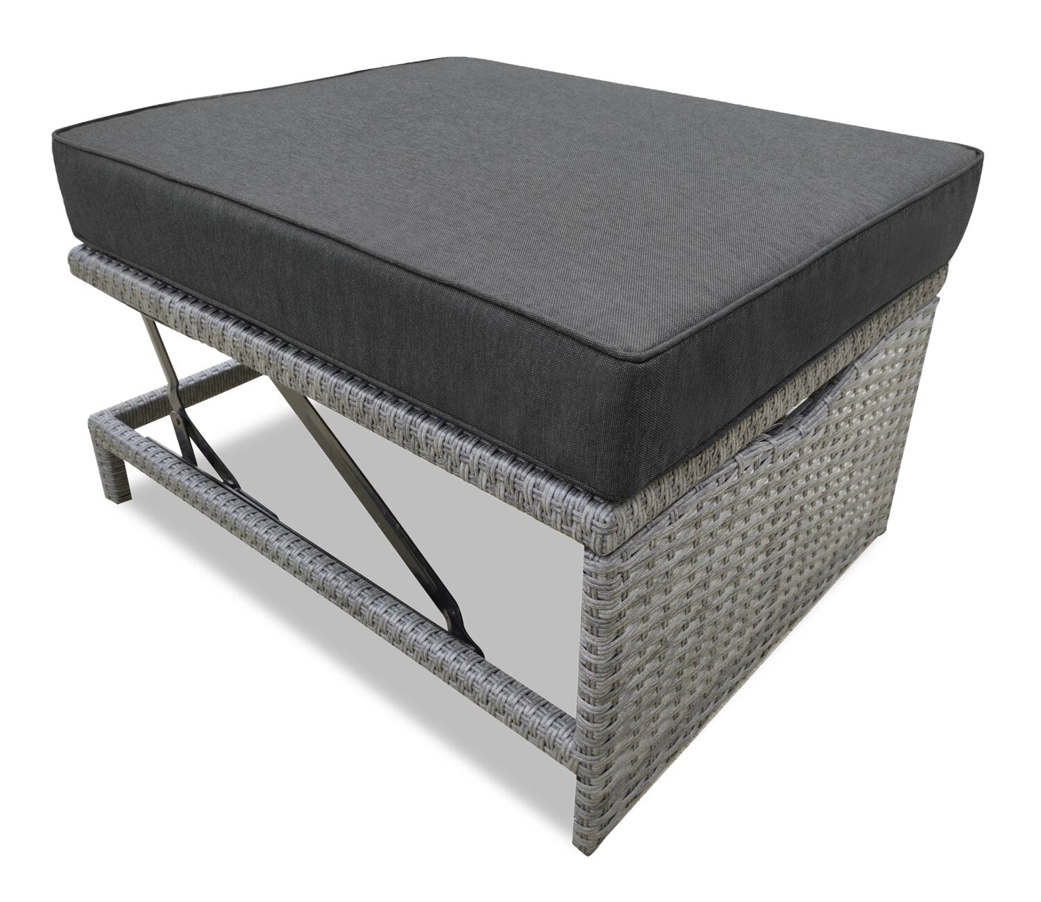 Cuba Canopy Outdoor Patio Conversation Set with Canopy Sofa, Ottoman & 2 Self-Storing Ottomans - Hand-Woven Resin Wicker, UV & Weather Resistant - Charcoal| Ensemble de 3 sièges à auvent Cuba pour la terrasse | CUBG3SET