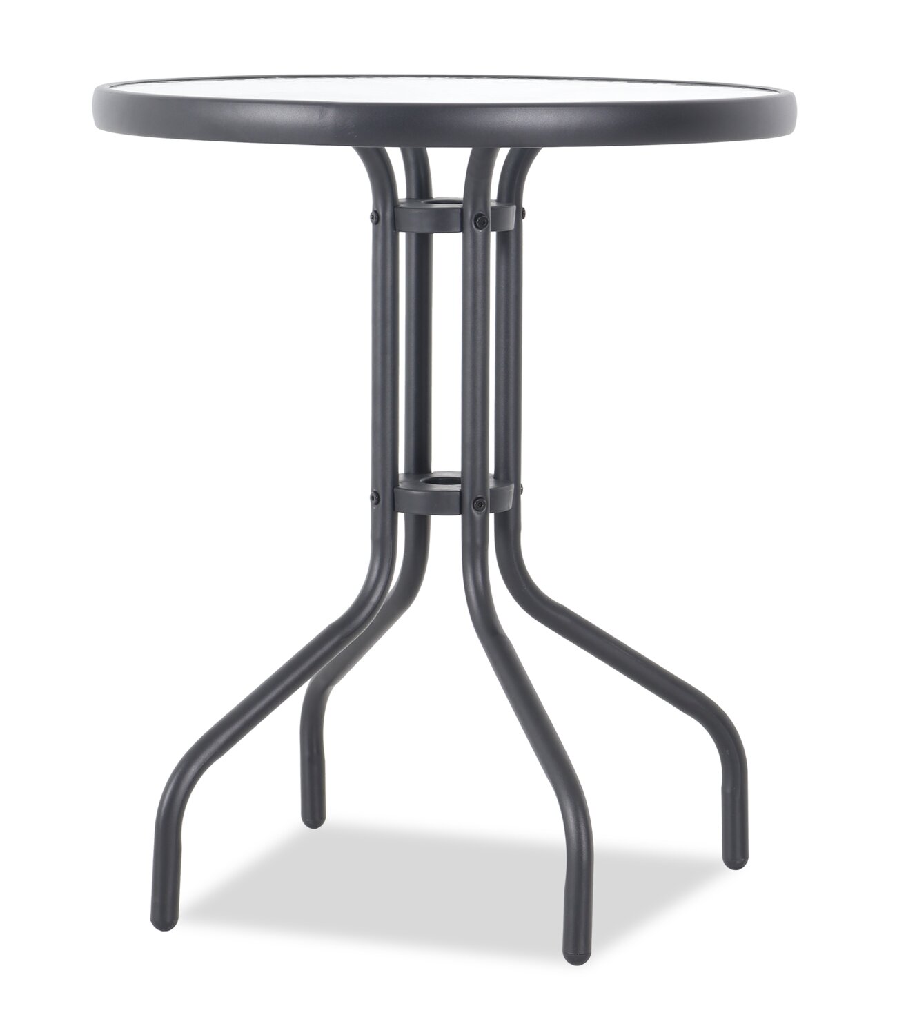 Paris Outdoor Patio Bistro Table - Round, Glass Table Top, Powder Coated Steel Frame - Black | Table bistro Paris pour la terrasse à l’extérieur - dessus de table rond en verre, armature en acier doté d’un revêtement en poudre - noire