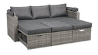 Cuba Canopy Outdoor Patio Conversation Set with Canopy Sofa, Ottoman & 2 Self-Storing Ottomans - Hand-Woven Resin Wicker, UV & Weather Resistant - Charcoal| Ensemble de 3 sièges à auvent Cuba pour la terrasse | CUBG3SET