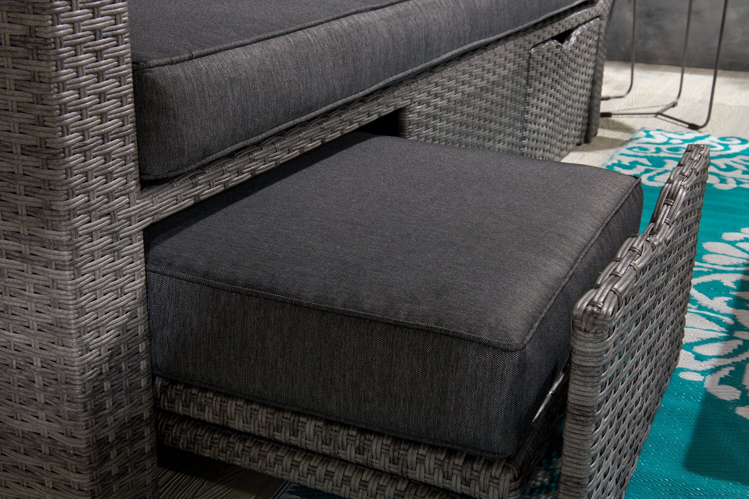 Cuba Canopy Outdoor Patio Conversation Set with Canopy Sofa, Ottoman & 2 Self-Storing Ottomans - Hand-Woven Resin Wicker, UV & Weather Resistant - Charcoal| Ensemble de 3 sièges à auvent Cuba pour la terrasse | CUBG3SET