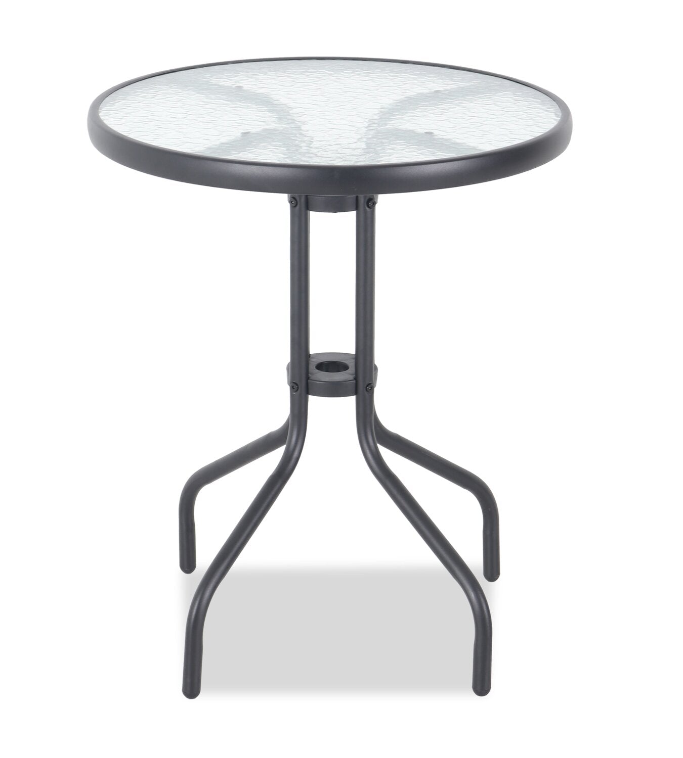 Paris Outdoor Patio Bistro Table - Round, Glass Table Top, Powder Coated Steel Frame - Black | Table bistro Paris pour la terrasse à l’extérieur - dessus de table rond en verre, armature en acier doté d’un revêtement en poudre - noire