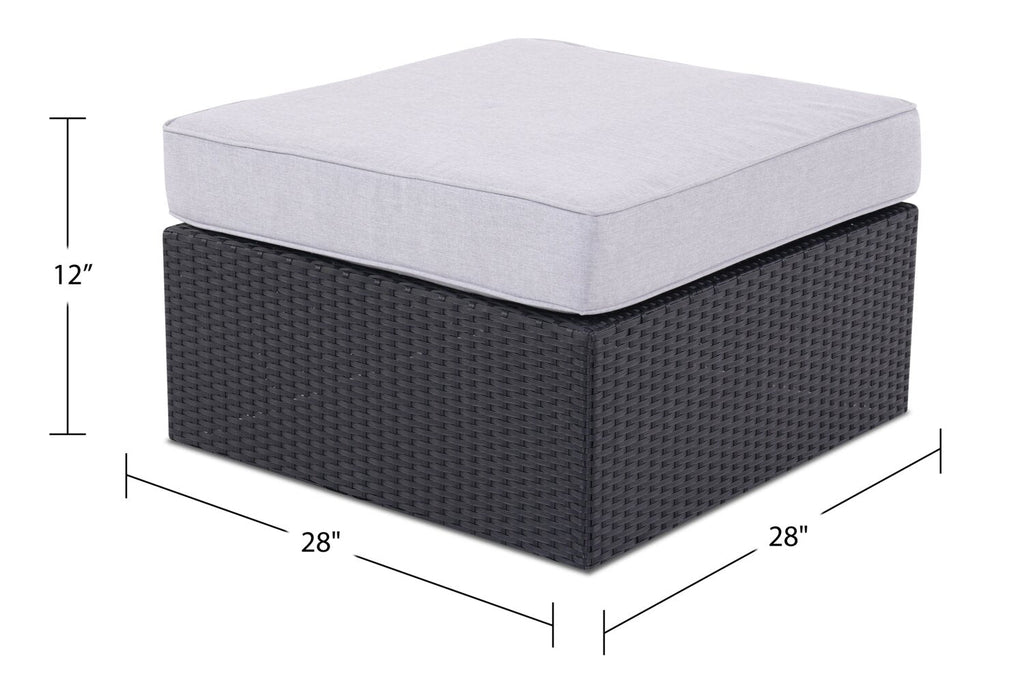 Minnesota Outdoor Patio Ottoman - Hand-Woven Resin Wicker, Olefin Fabric, UV & Weather Resistant - Grey|Pouf Minnesota pour la terrasse à l’extérieur, osier en résine tressé à la main, tissu en oléfine, résistant aux rayons UV et aux intempéries - gris