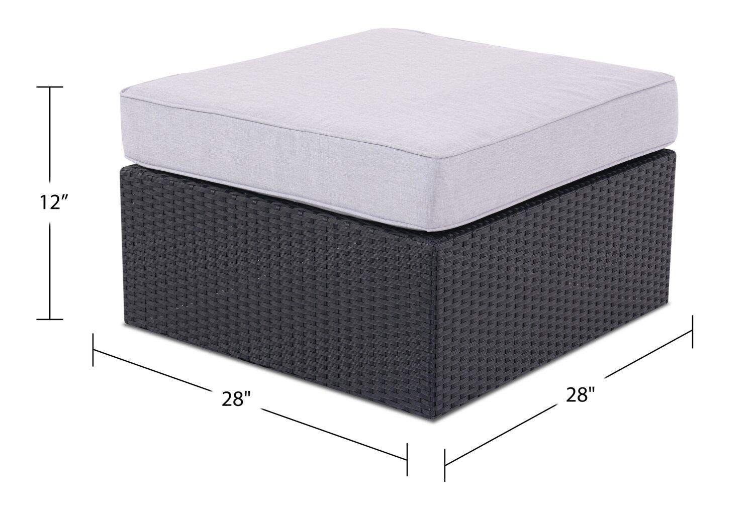 Minnesota Outdoor Patio Ottoman - Hand-Woven Resin Wicker, Olefin Fabric, UV & Weather Resistant - Grey|Pouf Minnesota pour la terrasse à l’extérieur, osier en résine tressé à la main, tissu en oléfine, résistant aux rayons UV et aux intempéries - gris
