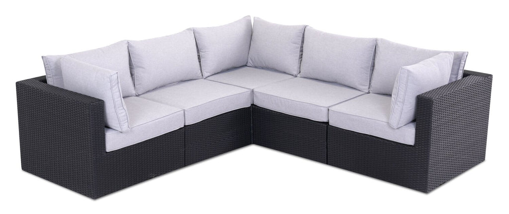 Minnesota 5-Piece Outdoor Patio Set with 3 Corner Chairs & 2 Armless Chairs - Hand-Woven Resin Wicker, Olefin Fabric, UV & Weather Resistant - Grey | Ensemble Minnesota 5 pièces pour la terrasse - gris | MIN2GPK5