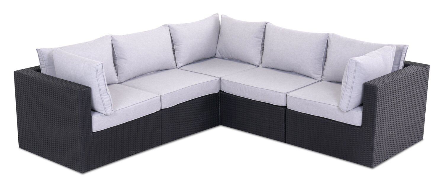 Minnesota 5-Piece Outdoor Patio Set with 3 Corner Chairs & 2 Armless Chairs - Hand-Woven Resin Wicker, Olefin Fabric, UV & Weather Resistant - Grey | Ensemble Minnesota 5 pièces pour la terrasse - gris | MIN2GPK5