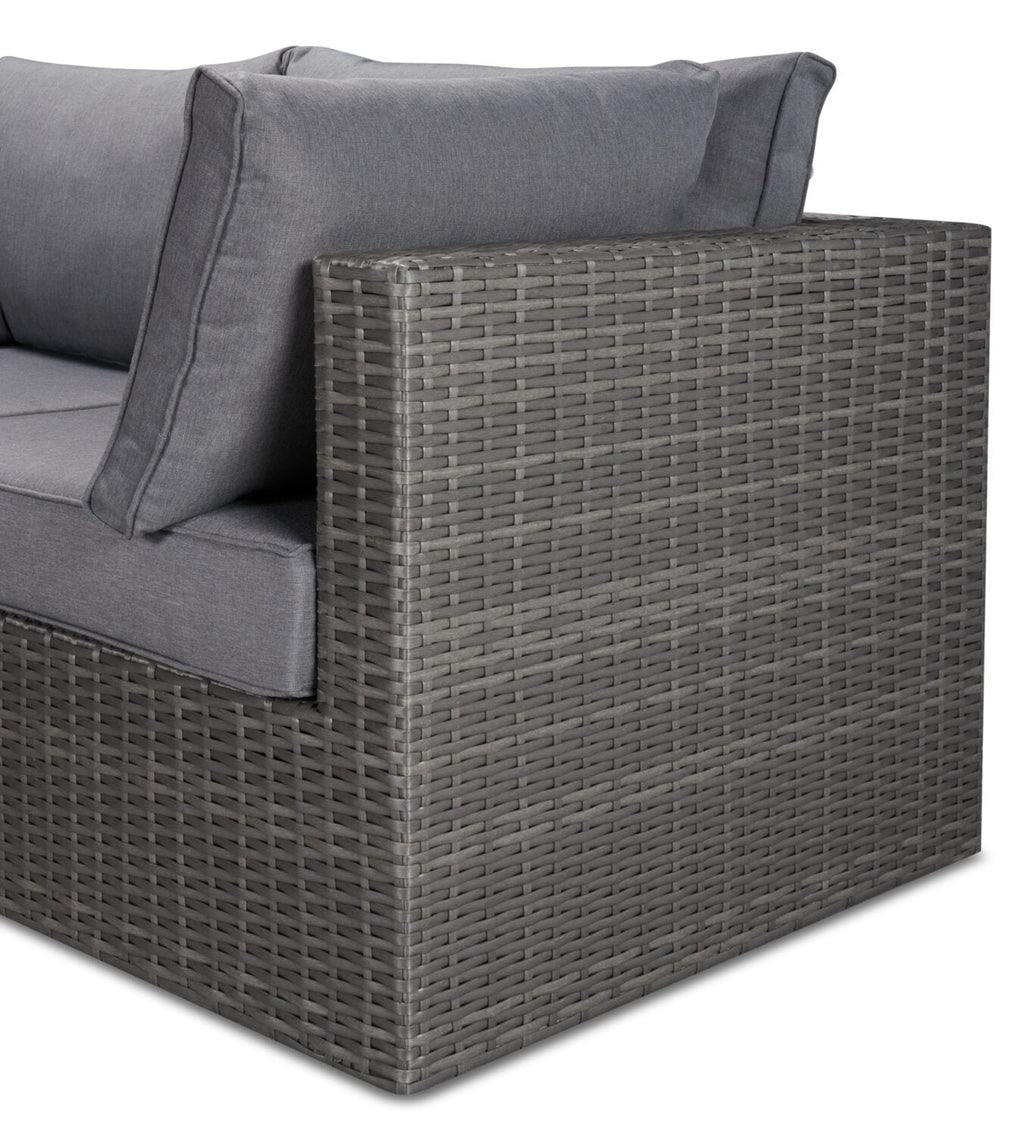 Morris 4-Piece Outdoor Patio Set with 2 Corner Chairs, 1 Armless Chair & Ottoman - Hand-Woven Resin Wicker, Olefin Fabric, UV & Weather Resistant - Grey | Ensemble Morris 4 pièces pour la terrasse | MORRG0P4