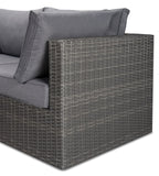 Morris 4-Piece Outdoor Patio Set with 2 Corner Chairs, 1 Armless Chair & Ottoman - Hand-Woven Resin Wicker, Olefin Fabric, UV & Weather Resistant - Grey | Ensemble Morris 4 pièces pour la terrasse | MORRG0P4