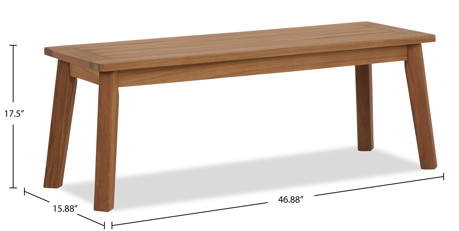 Bern Outdoor Patio Bench - 46"W, Acacia Wood & Polyrethane Finish - Natural | Banc Bern pour la terrasse à l’extérieur - 46 po (L), acacia et fini en polyuréthanne - naturel