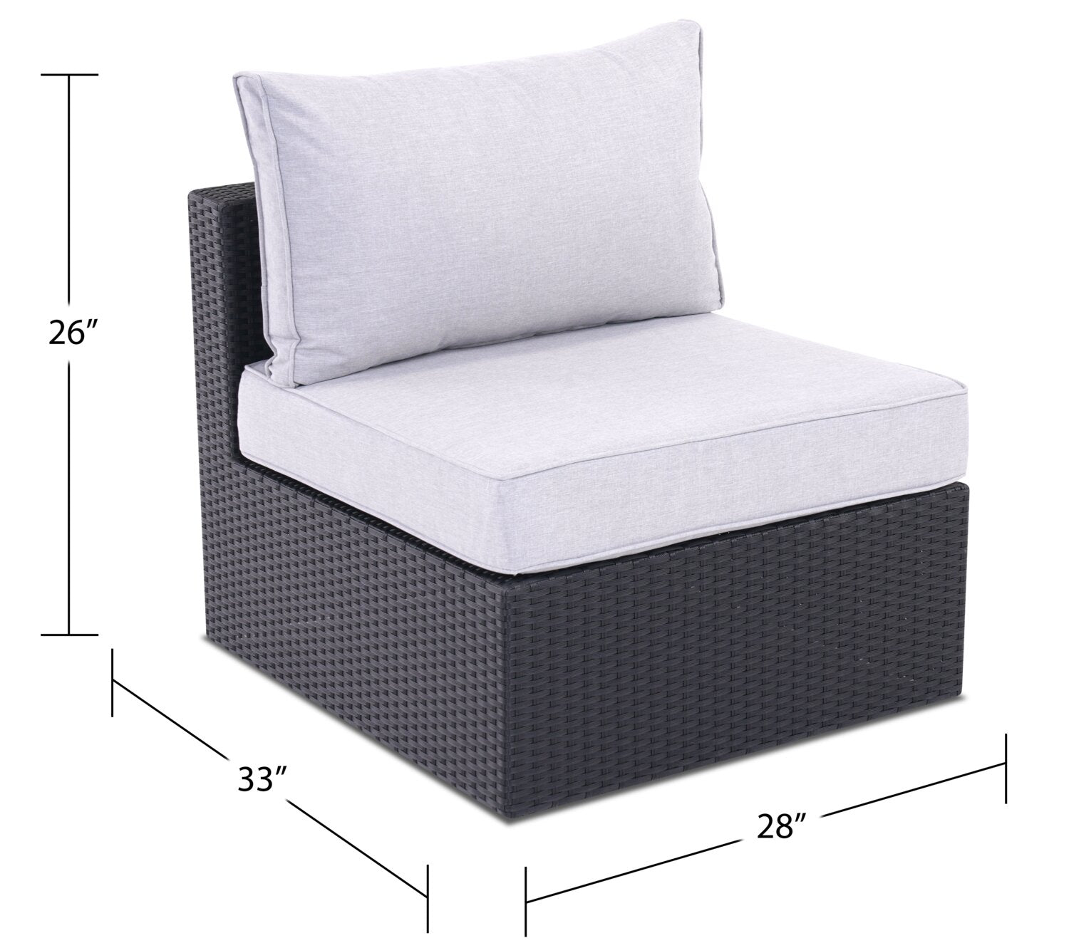 Minnesota Armless Outdoor Patio Chair - Hand-Woven Resin Wicker, Olefin Fabric, UV & Weather Resistant - Grey| Fauteuil sans accoudoirs Minnesota pour la terrasse - gris | MIN2G0AM