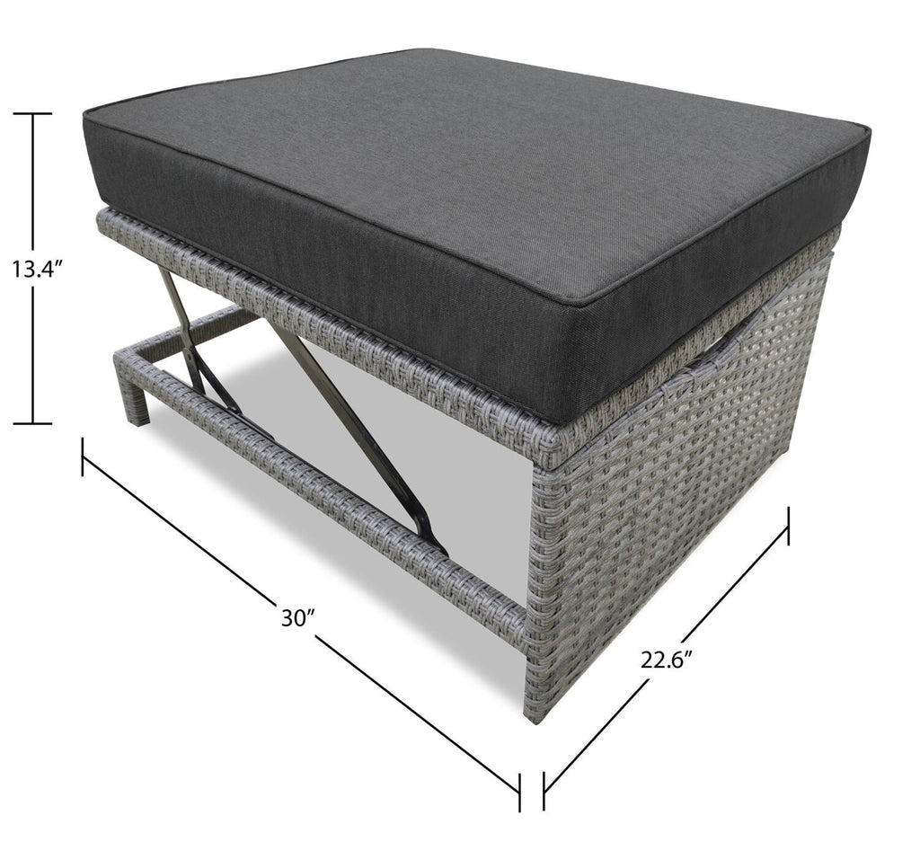 Cuba Canopy Outdoor Patio Conversation Set with Canopy Sofa, Ottoman & 2 Self-Storing Ottomans - Hand-Woven Resin Wicker, UV & Weather Resistant - Charcoal| Ensemble de 3 sièges à auvent Cuba pour la terrasse | CUBG3SET