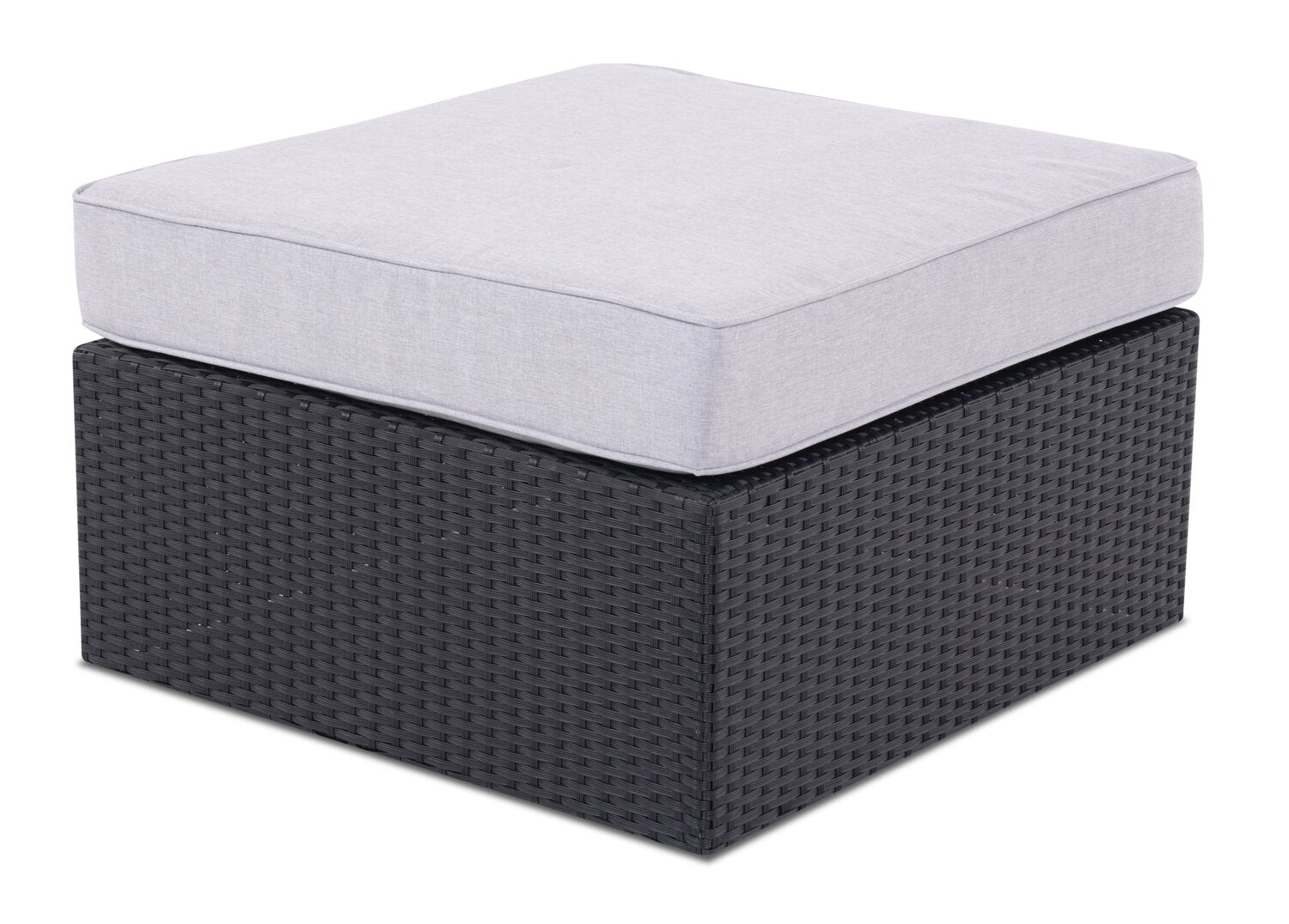 Minnesota Outdoor Patio Ottoman - Hand-Woven Resin Wicker, Olefin Fabric, UV & Weather Resistant - Grey|Pouf Minnesota pour la terrasse à l’extérieur, osier en résine tressé à la main, tissu en oléfine, résistant aux rayons UV et aux intempéries - gris