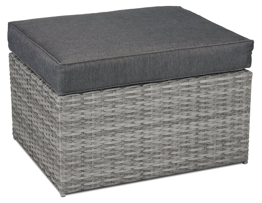 Cuba Canopy Outdoor Patio Conversation Set with Canopy Sofa, Ottoman & 2 Self-Storing Ottomans - Hand-Woven Resin Wicker, UV & Weather Resistant - Charcoal| Ensemble de 3 sièges à auvent Cuba pour la terrasse | CUBG3SET