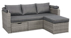 Cuba Canopy Outdoor Patio Conversation Set with Canopy Sofa, Ottoman & 2 Self-Storing Ottomans - Hand-Woven Resin Wicker, UV & Weather Resistant - Charcoal| Ensemble de 3 sièges à auvent Cuba pour la terrasse | CUBG3SET