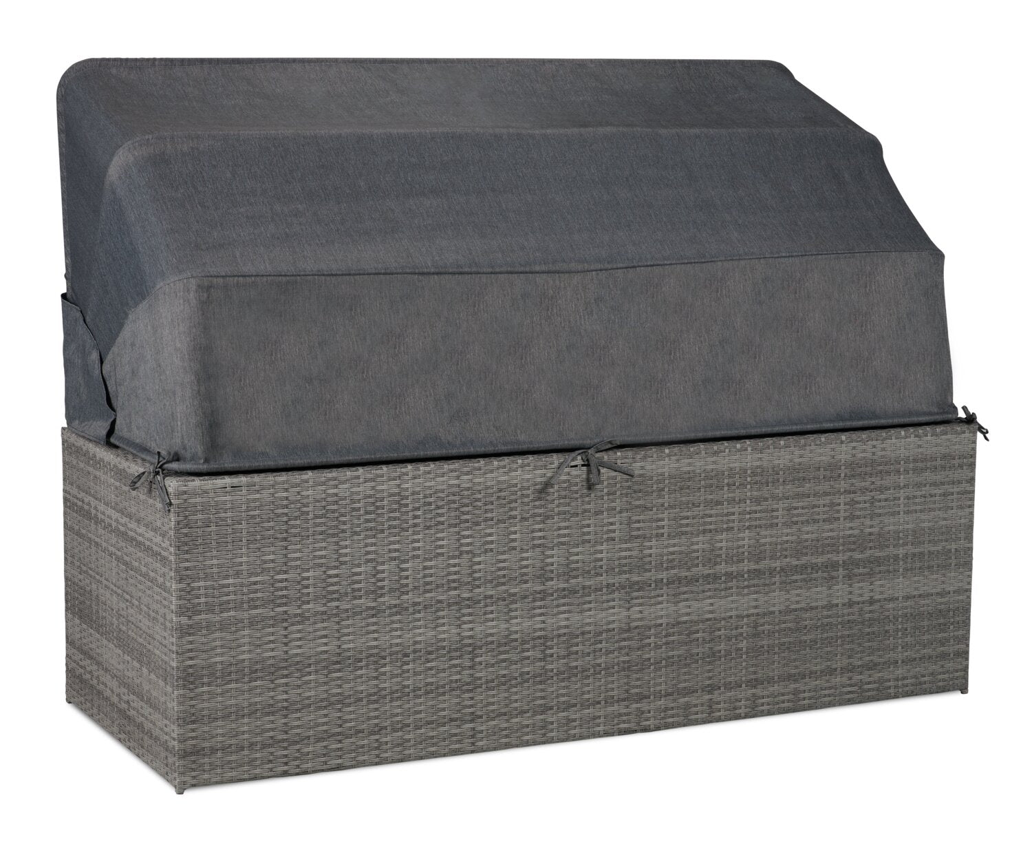 Cuba Canopy Outdoor Patio Conversation Set with Canopy Sofa, Ottoman & 2 Self-Storing Ottomans - Hand-Woven Resin Wicker, UV & Weather Resistant - Charcoal| Ensemble de 3 sièges à auvent Cuba pour la terrasse | CUBG3SET