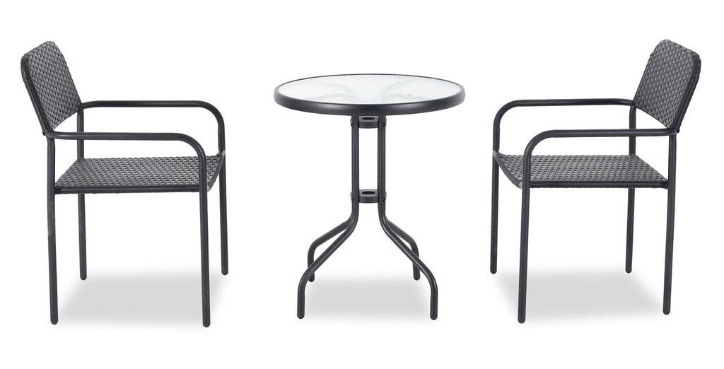 Paris Outdoor Patio Bistro Table - Round, Glass Table Top, Powder Coated Steel Frame - Black | Table bistro Paris pour la terrasse à l’extérieur - dessus de table rond en verre, armature en acier doté d’un revêtement en poudre - noire
