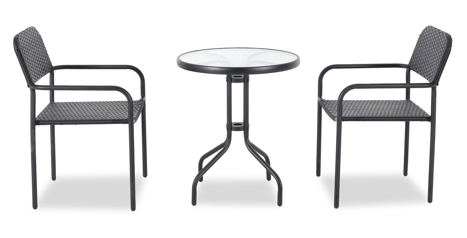 Paris Outdoor Patio Bistro Table - Round, Glass Table Top, Powder Coated Steel Frame - Black | Table bistro Paris pour la terrasse à l’extérieur - dessus de table rond en verre, armature en acier doté d’un revêtement en poudre - noire