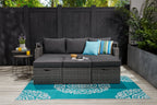 Cuba Canopy Outdoor Patio Conversation Set with Canopy Sofa, Ottoman & 2 Self-Storing Ottomans - Hand-Woven Resin Wicker, UV & Weather Resistant - Charcoal| Ensemble de 3 sièges à auvent Cuba pour la terrasse | CUBG3SET
