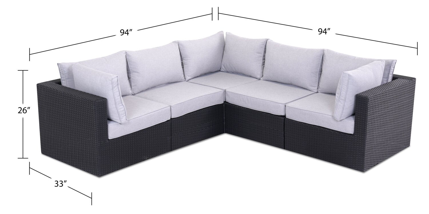 Minnesota 5-Piece Outdoor Patio Set with 3 Corner Chairs & 2 Armless Chairs - Hand-Woven Resin Wicker, Olefin Fabric, UV & Weather Resistant - Grey | Ensemble Minnesota 5 pièces pour la terrasse - gris | MIN2GPK5